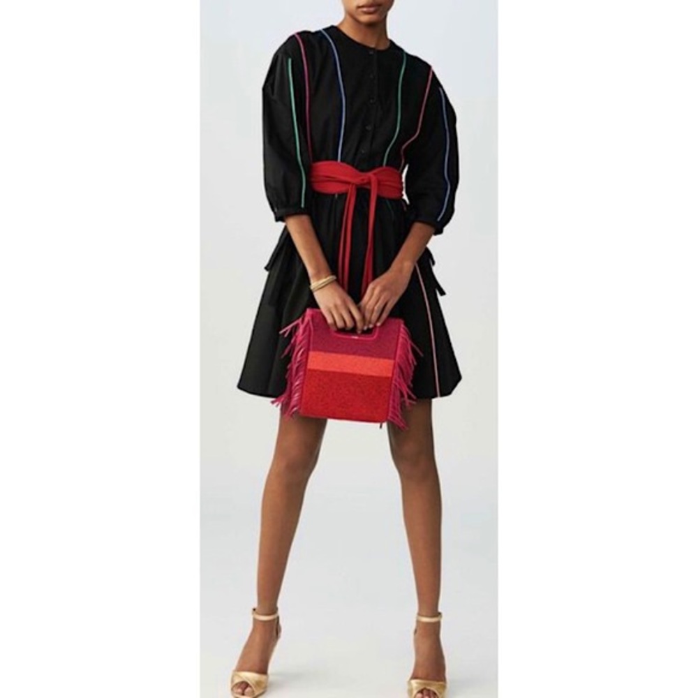 Maje Black Cotton Dress with Piping